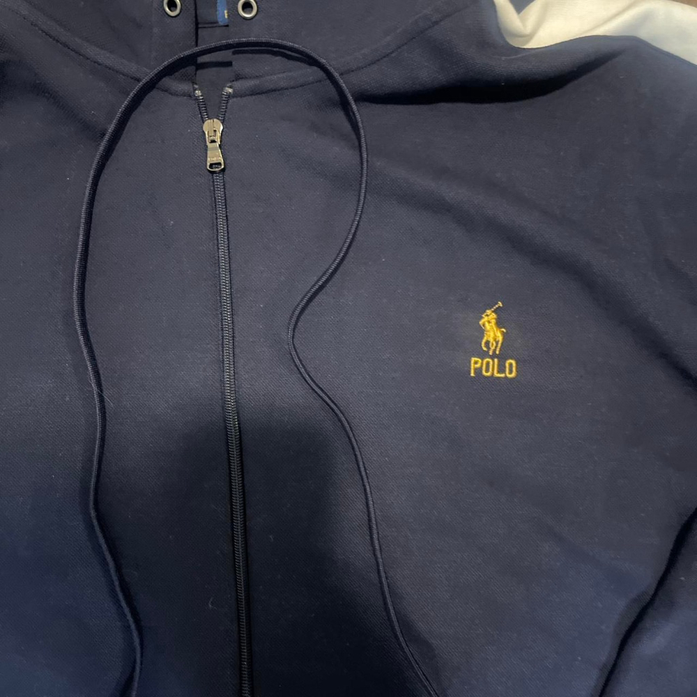 Ralph Lauren Mens Double Knit Full Zip Hoodie Jacket Navy w/ Pony(worn Once XL) - Picture 3 of 5